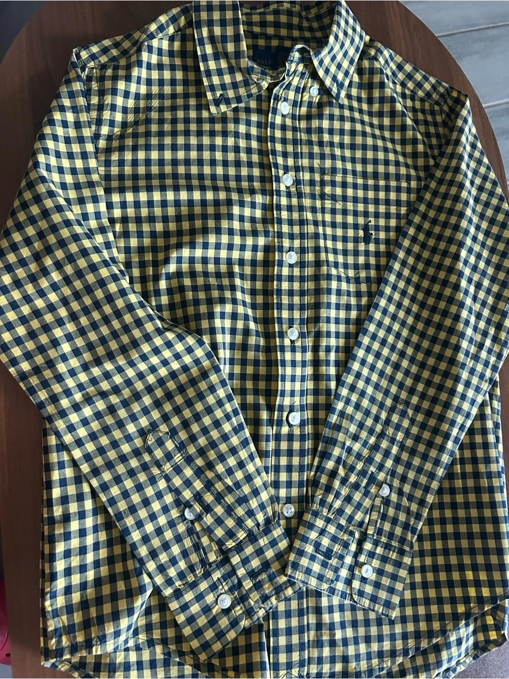 Ralph Lauren Navy and Yellow Gingham Button-Down Shirt
